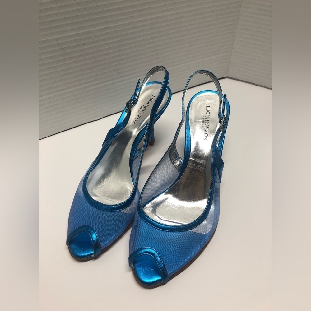 J.Bournazos Greek meshed sling back heels